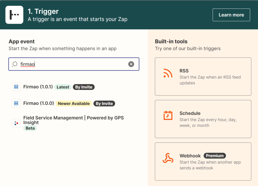 Obrazek pokazujący, jak znaleźć integrację Firmao w Zapier