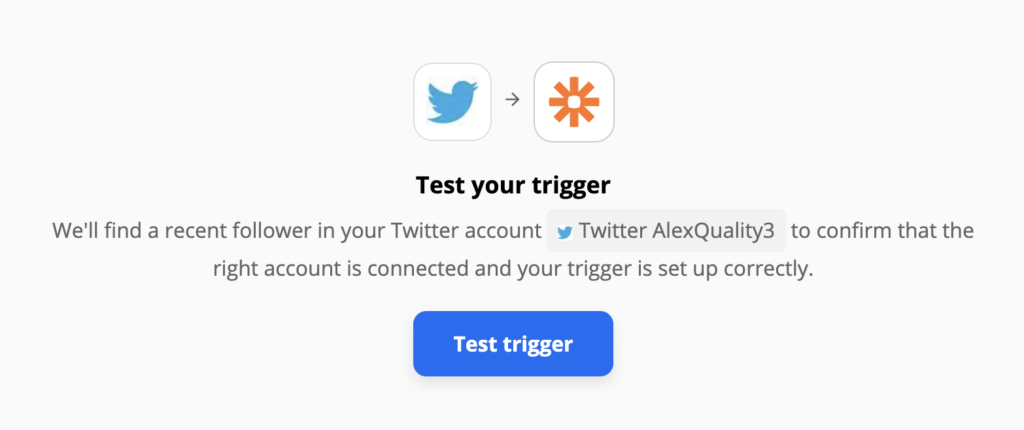 Test wyzwalacza Twittera w konfiguracji integracji w Zapier