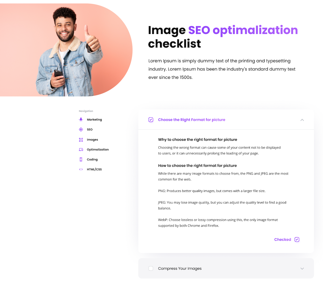 Przykład listy kontrolnej WordPress