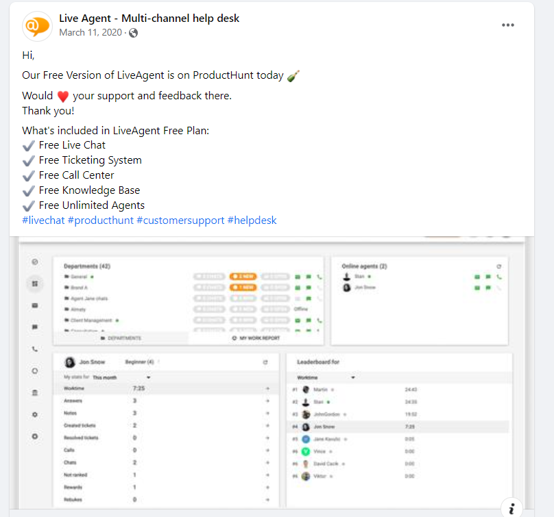 Przykład promocji LiveAgent