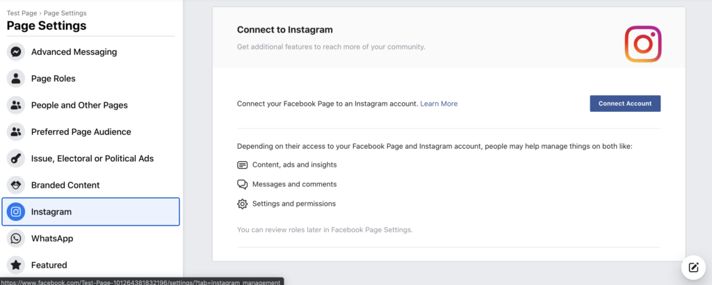 Ustawienia Instagrama na Facebooku, łączenie strony Instagram z Twoją stroną na Facebooku