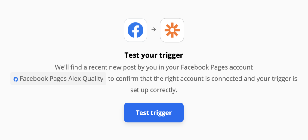 Test wywołania strony na Facebooku w Zapier