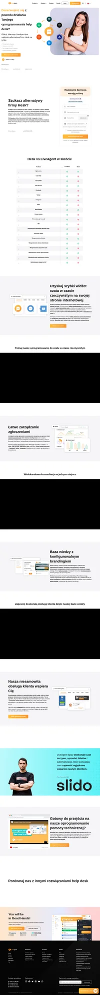 Przełącz się z Hesk na LiveAgent i uzyskaj wielokanałowy system zgłoszeń, który obsługuje media społecznościowe i superszybki widget czatu na żywo.