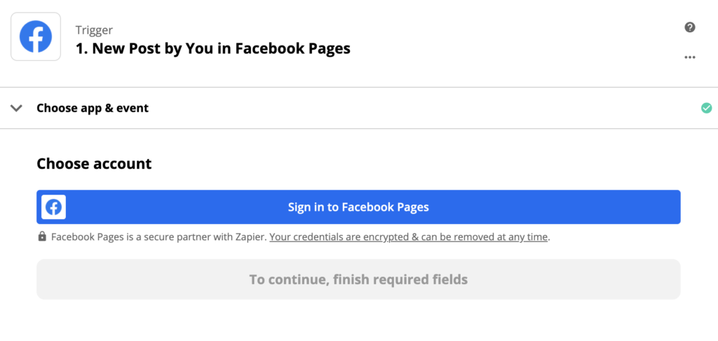 Przykład konfiguracji wyzwalacza Facebooka