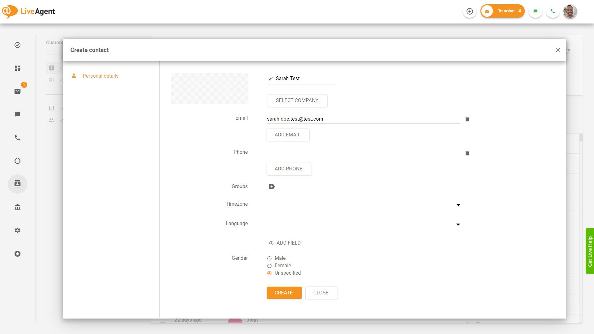 Darmowy system help desk – LiveAgent – utwórz kontakt