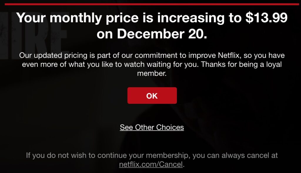 netflix szablon email o podwyzce ceny