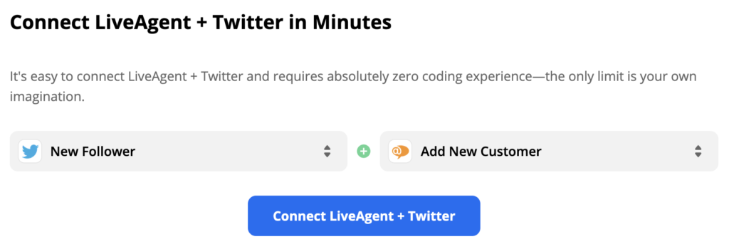 Wybrany wyzwalacz Twittera i akcja LiveAgent w Zapier