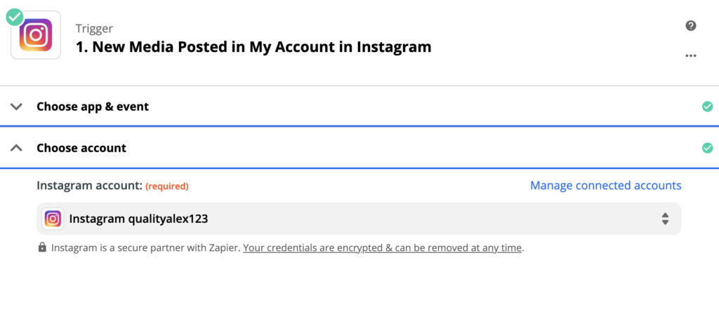 Konfiguracja wyzwalacza Instagrama w procesie integracji